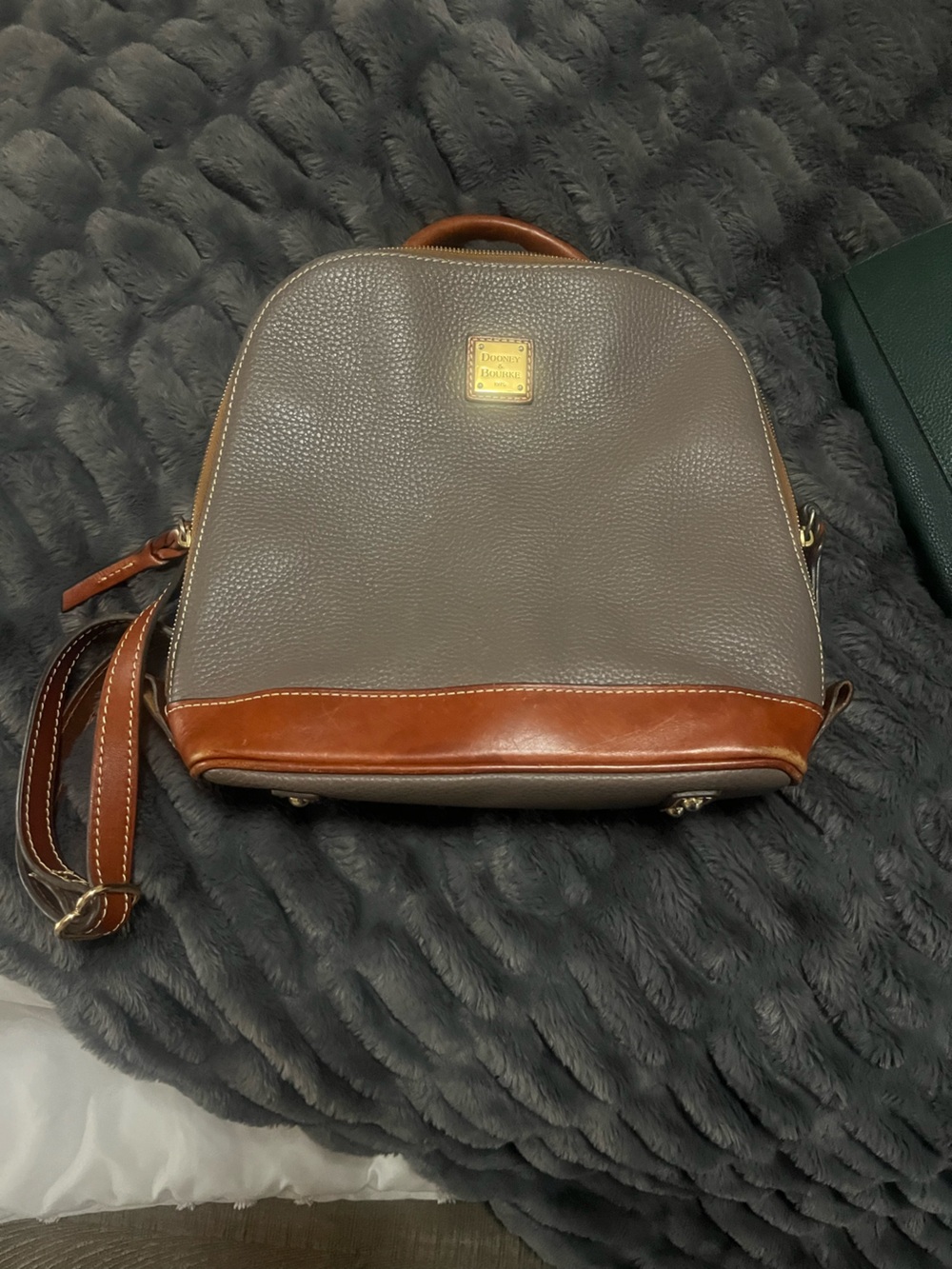 Dooney & Bourke Gray Pebbled Leather Crossbody with Brown Trim
